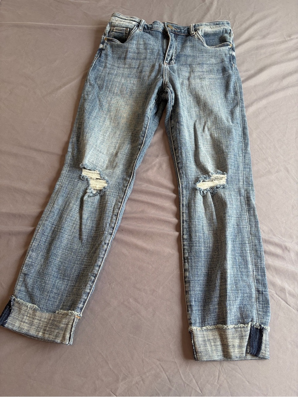 KUT From The Kloth Women’s ankle Capri distressed high rise straight leg jeans 8
